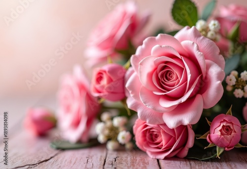 Close-up of Valentine floral decor details, natural colors, soft focus