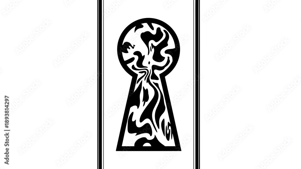 Fototapeta premium Keyhole with flames inside on white background