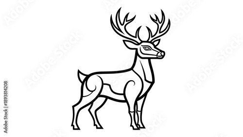 Deer with large antlers standing in simple line art