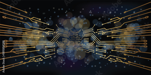 Circuit boards. Motherboards. gold line technology background