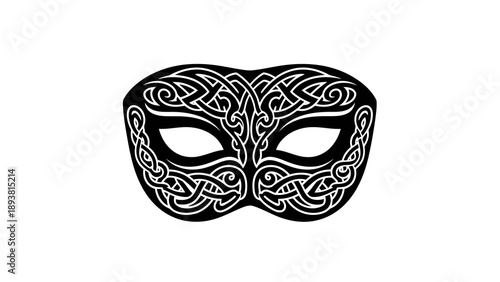 Intricately designed black masquerade mask with celtic patterns