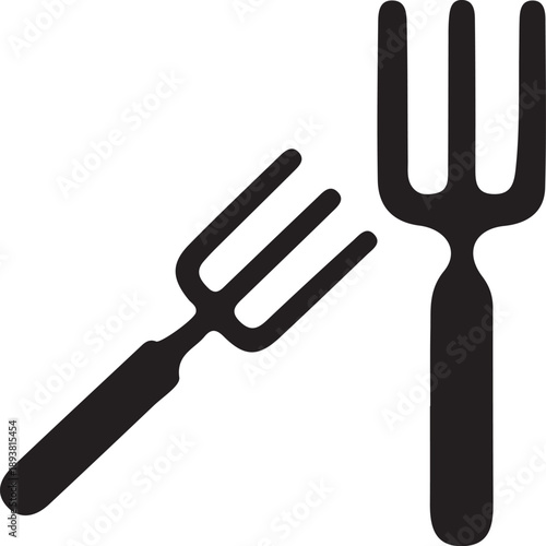 Two black fork icons isolated on transparent background