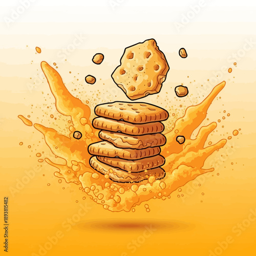 Stack of cookies with milk splash