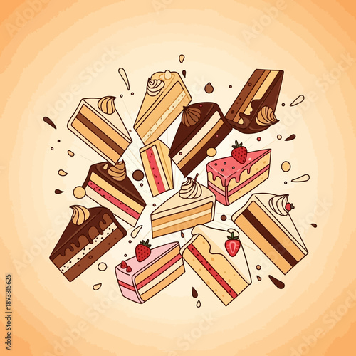 Assorted Cake Slices with Fruits and Chocolate