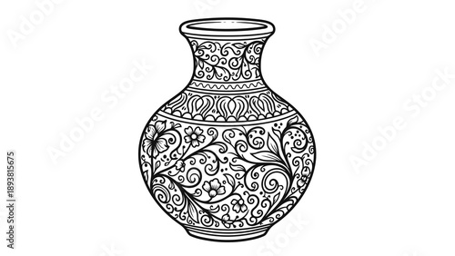 Beautiful hand drawn vase with floral patterns