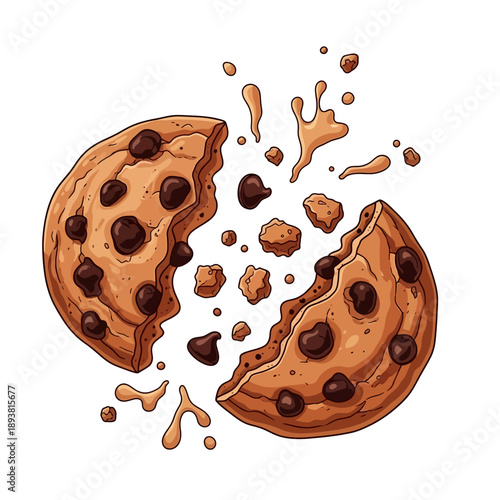 Broken Chocolate Chip Cookie with Melting Chocolate