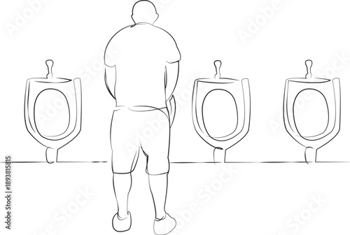One continuous line drawing on white isolated background. Minimalism linear illustration. urine, man, privies, male, person, bathroom, hygiene, adult, caucasian, disease
