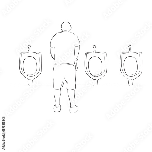 One continuous line drawing on white isolated background. Minimalism linear illustration. urine, man, privies, male, person, bathroom, hygiene, adult, caucasian, disease