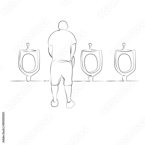 One continuous line drawing on white isolated background. Minimalism linear illustration. urine, man, privies, male, person, bathroom, hygiene, adult, caucasian, disease