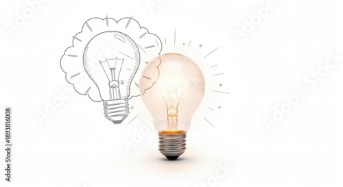 Captivating depiction of a brilliant light bulb, with a sketched outline, highlighting the birth of innovation and creativity. Emphasizing the fusion of inspiration and concept.