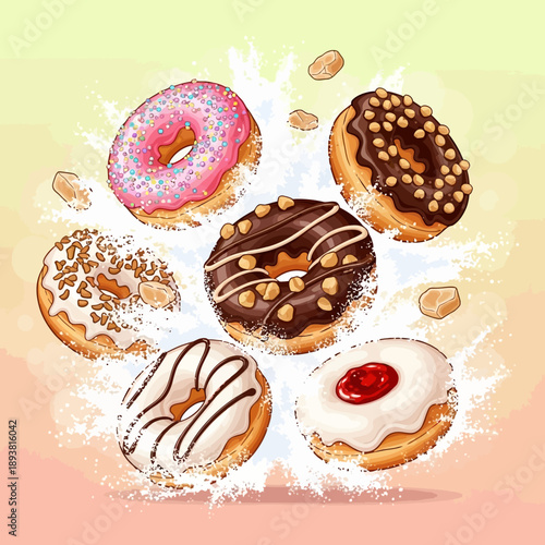 Assorted Donuts with Various Toppings