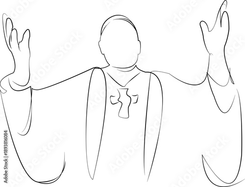 One continuous line drawing on white isolated background. Minimalism linear illustration. priest, catholic, religious, christianity, religion, jesus christ, church, faith, holy, prayer