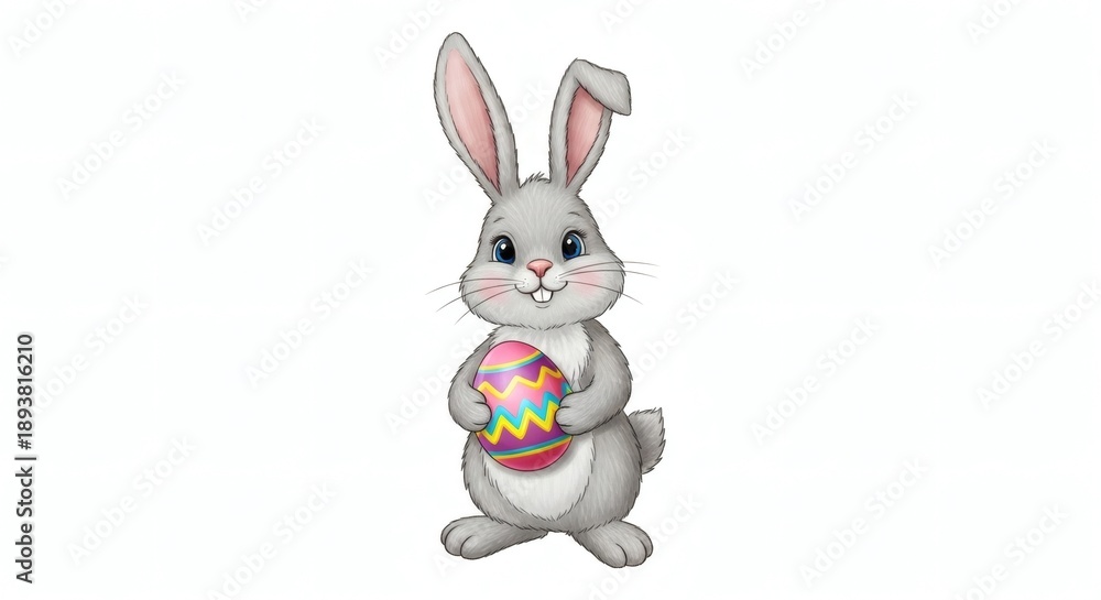 Fototapeta premium An adorable Easter Bunny holding a beautifully decorated egg, radiating joy and festive spirit.