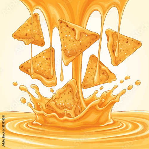 Cheese Crackers Splashing in Liquid Cheese