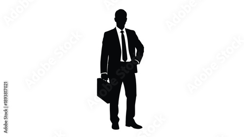 a man in a suit and tie holding a briefcase silhouette