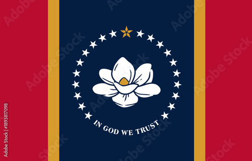 Mississippi state flag with magnolia flower