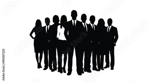 a group of formally dressed figures standing closely together silhouette