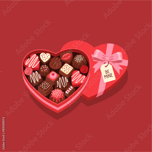 Heart-Shaped Box of Valentine's Day Chocolates Illustration