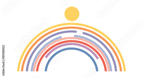Vector illustration of a colorful rainbow with sun