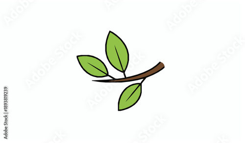 Minimal apple tree branch icon with green leaves flat vector illustration isolated on white