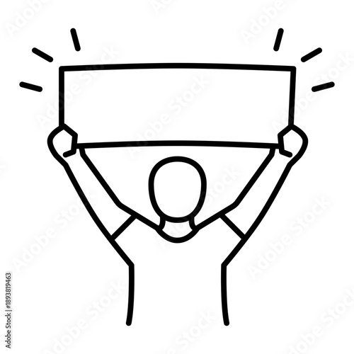 man holding banner line icon with editable stroke