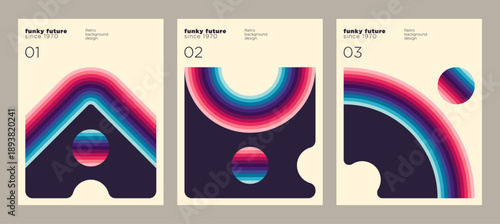 A retro brochure cover set design in a futuristic style. Vector illustration.