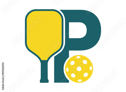 Pickleball Logo Design with Letter P Paddle and Ball Vector