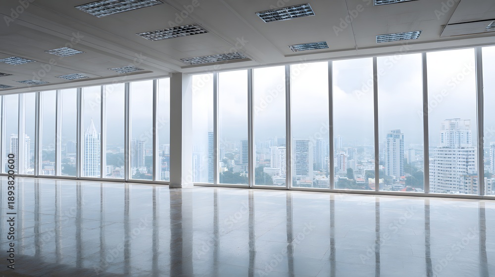 Obraz premium Empty office interior with full height windows