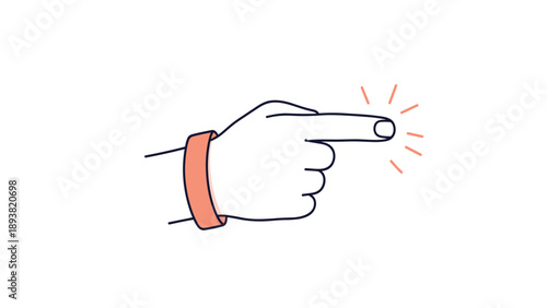 A minimalist doodle-style illustration of a hand with the index finger extended and pointing, with small radiating lines indicating action.