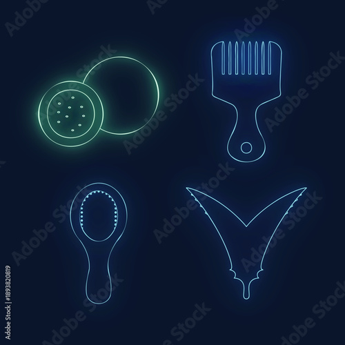 Modern Neon Outline Icons Representing Natural Beauty, Hair, and Skin Care Elements
