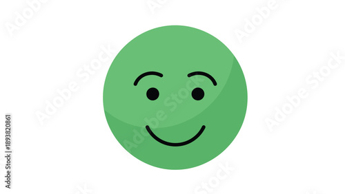 A simple and friendly green smiley face emoji with a gentle smile and calm eyes, isolated on a clean white background.