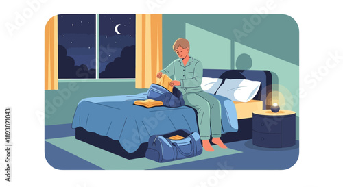 Lonely patient recovering in hospital room at night.