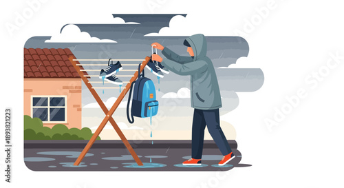 Two Workers Painting Exterior of a Suburban House During Daytime Project for Home Renovation and Maintenance.