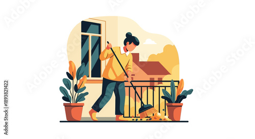 Two people enjoy a sunny balcony garden on a bright day.