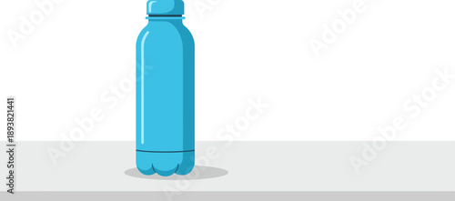Minimalist Blue Reusable Water Bottle Illustration on White Background for Hydration Concepts