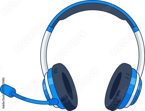 Cartoon Blue Headset with Microphone for Gaming Online Chat or Customer Service