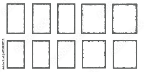 Set of ten grunge textured rectangular frames with rough and distressed edges for design