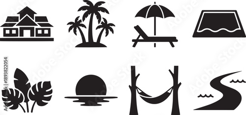 Tropical Icons: A collection of captivating icons representing a tropical paradise, 