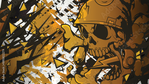 Edgy Urban Skull with Military Helmet Graffiti Vector Background
