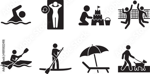 Beach Activities Iconography A collection of simple