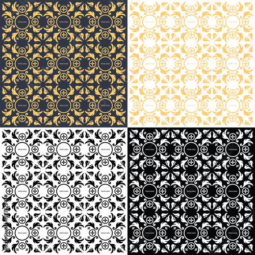 Luxury Vintage Floral Seamless Pattern with Branding Logo Placeholder Set
