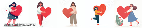 vector of a woman hugging a heart symbol full of affection on valentine