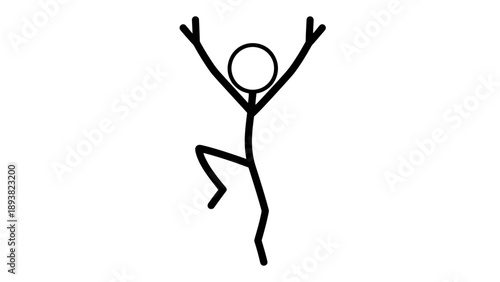 Simple black stick figure illustration of a person jumping with arms raised in joy and excitement.