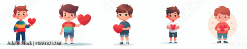 vector of a little boy holding a heart symbol on valentine