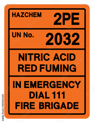 Hazard Chemical Nitric Acid Red Fuming UN 2032 Symbol Sign, Vector Illustration, Isolate On White Background, Label.EPS10