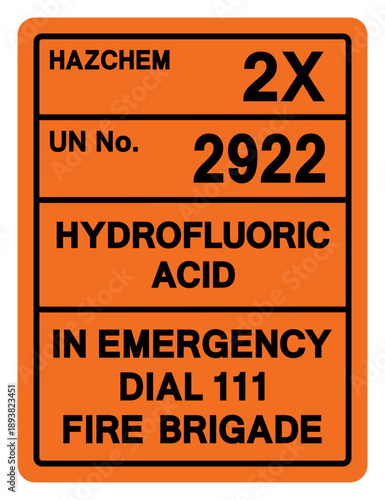 Hazard Chemical Hydrofluoric Acid UN 2922 Symbol Sign, Vector Illustration, Isolate On White Background, Label.EPS10