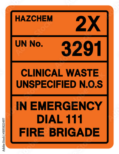 Hazard Chemical Clinical Wast Unspeccified UN 3291 Symbol Sign, Vector Illustration, Isolate On White Background, Label.EPS10
