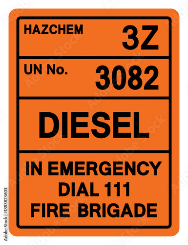 Hazard Chemical Diesel UN 3082 Symbol Sign, Vector Illustration, Isolate On White Background, Label.EPS10