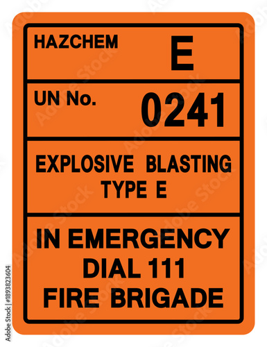 Explosive Blasting Type E  UN 0241 Symbol Sign, Vector Illustration, Isolate On White Background, Label.EPS10