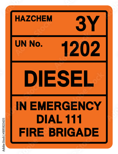Hazard Chemical Diesel UN 1202 Symbol Sign, Vector Illustration, Isolate On White Background, Label.EPS10